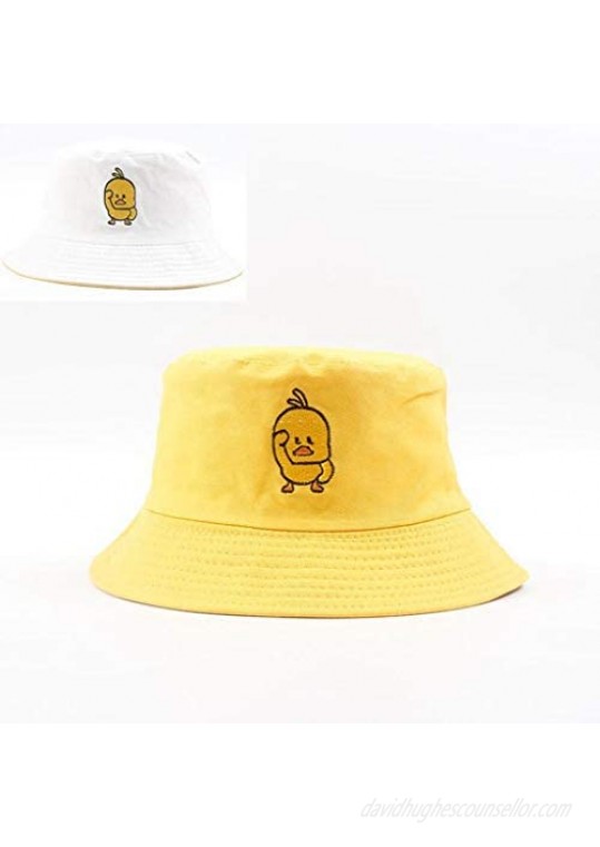 QOOEQPQY Unisex Duck Embroidered Bucket Hat Fashion Reversible Fisherman Cap