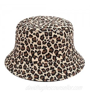 Reversible Bucket Hat Cotton Fisherman Cap Packable Leopard Sun Hat for Women and Men