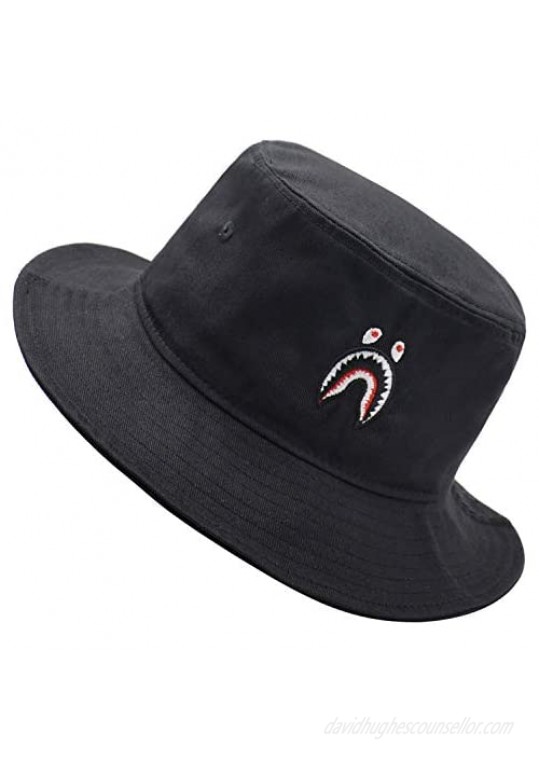 Shark Bucket Hat Summer Travel Bucket Beach Sun Hat Unisex Classic Embroidery Visor Outdoor Cap