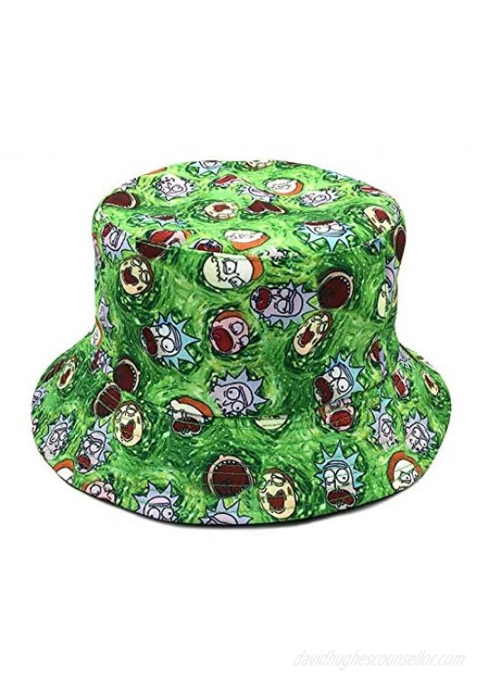 SINLOOG Bucket Hat Rick and Morty Cartoon Sun Hat Reversible Two-Side-Wear Green or Black Fisherman Cap