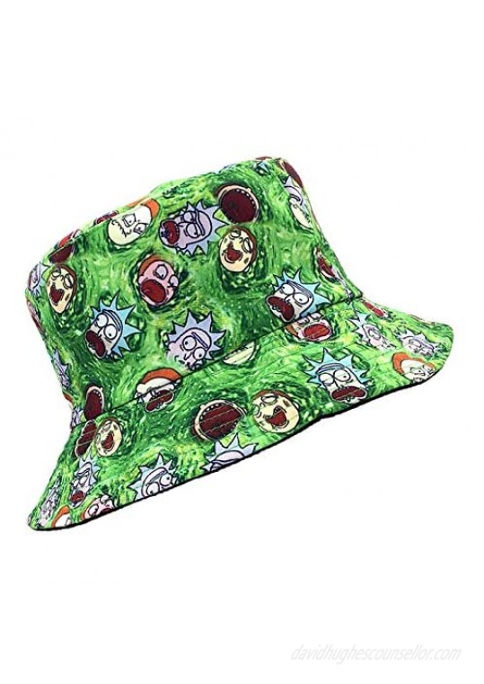 SINLOOG Bucket Hat  Rick and Morty Cartoon Sun Hat Reversible Two-Side-Wear Green or Black Fisherman Cap