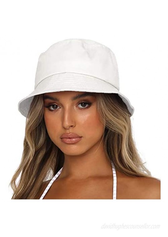 Sydbecs Solid Color Bucket Hat for Women Men  Reversible Cotton Summer Sun Beach Fishing Cap