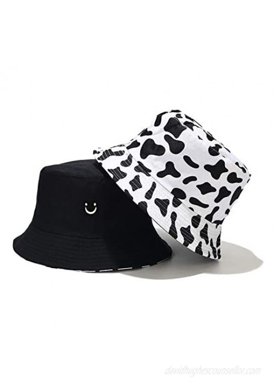Unisex Cow Print Bucket Hat Reversible Summer Sun Fishing Beach Hats for Women Men UPF50 Outdoor Cap