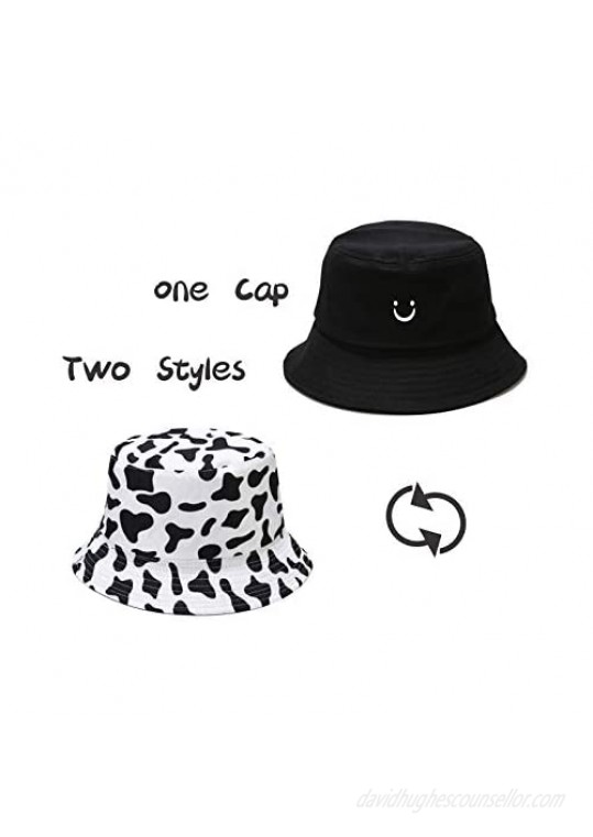 Unisex Cow Print Bucket Hat Reversible Summer Sun Fishing Beach Hats for Women Men UPF50 Outdoor Cap