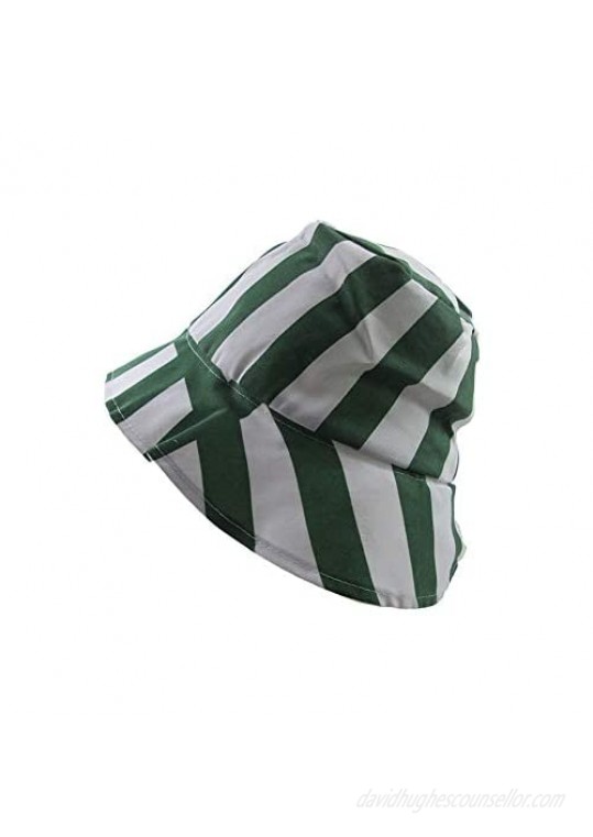 Unisex Vertical Stripes Bucket Hat Packable Fashion Fisherman Cap Sun Hat Cosplay Anime Green-White