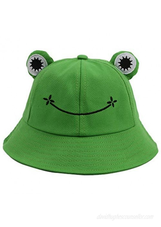 WallDecalsAndArt Cute Green Frog Bucket Hat Summer Cotton Bucket Sunhat for Adults Womens Wide Brim Fisherman Fun Bucket Hat