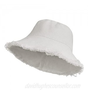Women-Distressed-Bucket Hat Denim Wide-Brim Beach Packable Sun Hat