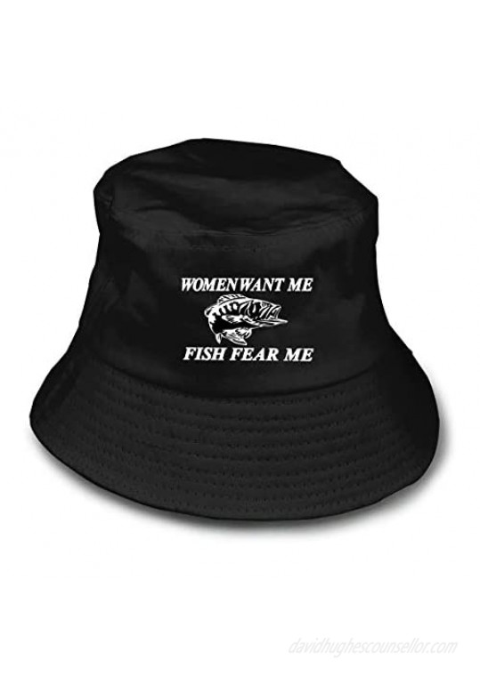 Women Want Me Fish Fear Me Men's Sun Hat Fisherman Bucket Hat Womens UV Protection Fishing Cap Black