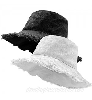 XSKJY 2 Pack Frayed Bucket Hat Distressed Bucket Hat Beach Hat for Women