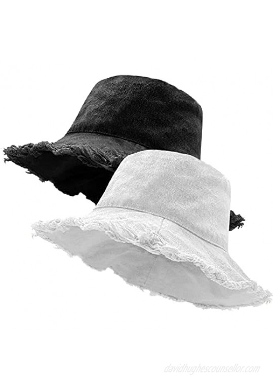 XSKJY 2 Pack Frayed Bucket Hat Distressed Bucket Hat Beach Hat for Women