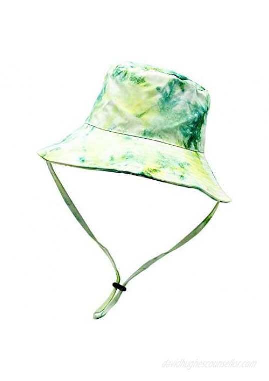 Yakina Tie Dye Bucket Hat with Strings Casual Waterproof Summer Beach Hat for Women Wide Brim Fishing Hats for Men