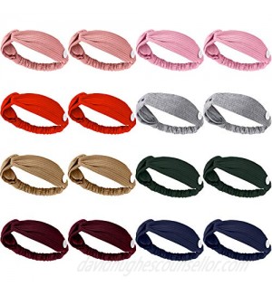 16 Pieces Button Headbands Cross Knotted Headbands Non Slip Nurse Headbands Stretchy Head Wrap with Ear Loop Holder Buttons for Women Girls Ears Protection (Bright Color Set)