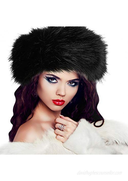 2 Pieces Women Faux Fur Headband with Elastic Winter Earwarmer Earmuff Ski Hat