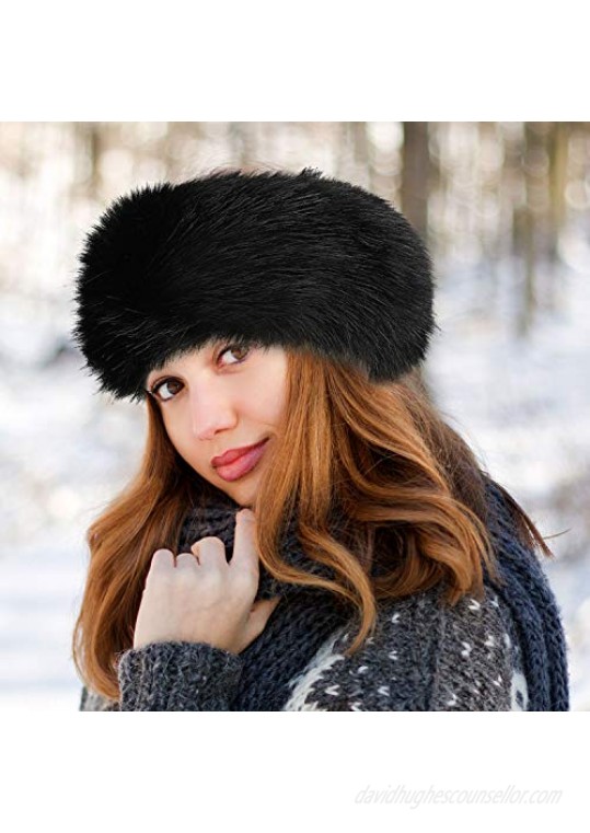 2 Pieces Women Faux Fur Headband with Elastic Winter Earwarmer Earmuff Ski Hat