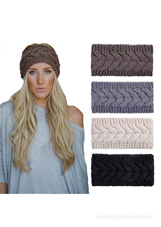 4 Pack Knitted Headbands Winter Headband Ear Warm Crochet Head Wraps for Women Girls (4 Color Pack G)