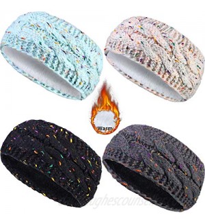 4 Pieces Winter Knitted Headband Woman Fuzzy Lined Warm Headbands Confetti Cable Headwrap Ear Warmer Gift (Light Blue  Beige  Black  Dark Gray)
