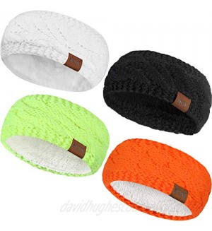 4 Pieces Women Warm Fuzzy Fleece Lined Headband Winter Knit Ear Warmer Headwrap Confetti Thick Cable Headband (Bright Set)