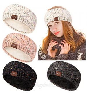 4 Pieces Women Winter Ear Warmer Headband Fleece Cable Knitted Headbands Soft Head Wrap for Cold Weather