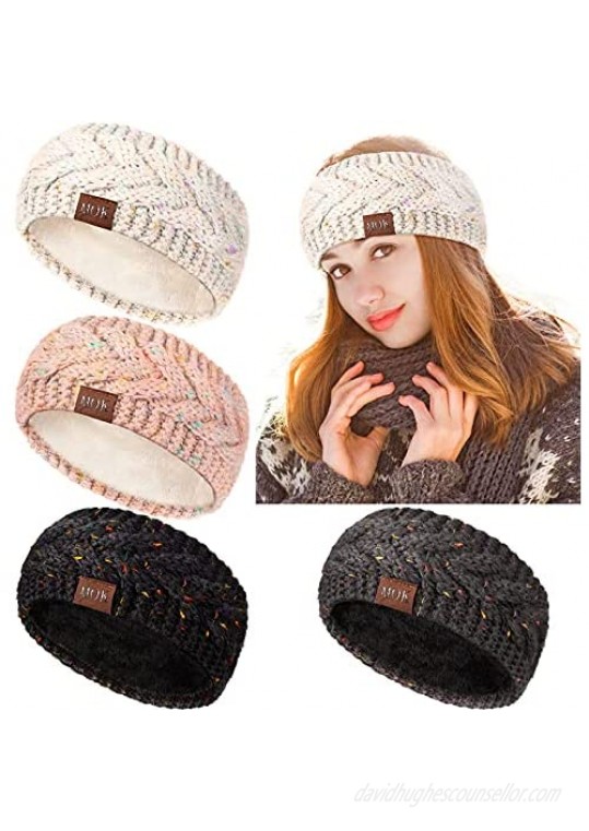 4 Pieces Women Winter Ear Warmer Headband Fleece Cable Knitted Headbands Soft Head Wrap for Cold Weather