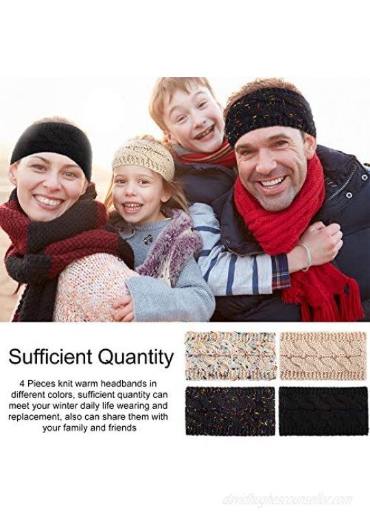 4 Pieces Women Winter Warm Headband Fleece Lined Thick Cable Knitted Ear Warmer