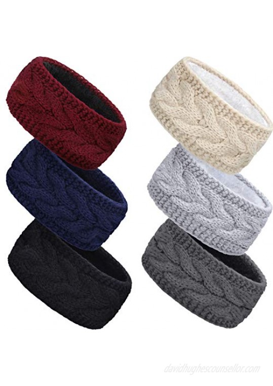 6 Pieces Winter Cable Knit Headband Fleece Lined Winter Ear Warmer Headband Wrap for Christmas Valentine’s Day Giving (Classic Colors)