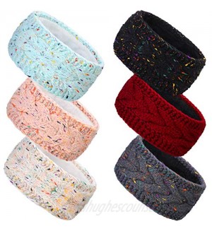 6 Pieces Winter Cable Knit Headband Fleece Lined Winter Ear Warmer Headband Wrap for Christmas Valentine’s Day Giving(Vintage Colors)