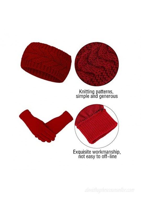 8 Pieces Cable Knit Headbands and Knit Gloves Crochet Head Wraps for Women Girls