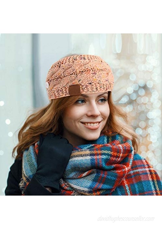 8 Pieces Winter Headband with Button Women's Cable Knitted Bow Headbands Ear Warmer Headband for Valentine's Day Daily Wear Sport