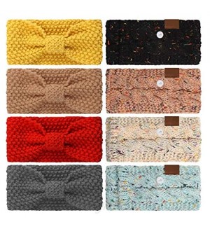 8 Pieces Winter Headband with Button Women's Cable Knitted Bow Headbands Ear Warmer Headband for Valentine's Day Daily Wear Sport