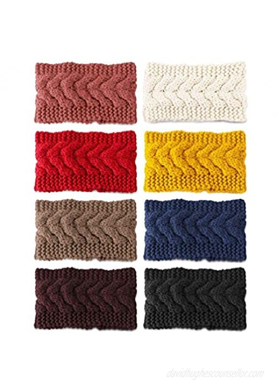 Adramata 8 Pcs Knit Crochet Headband for Women Winter Warm Turban Beanie Headwraps Ear Warmer Elastic Braided Headband