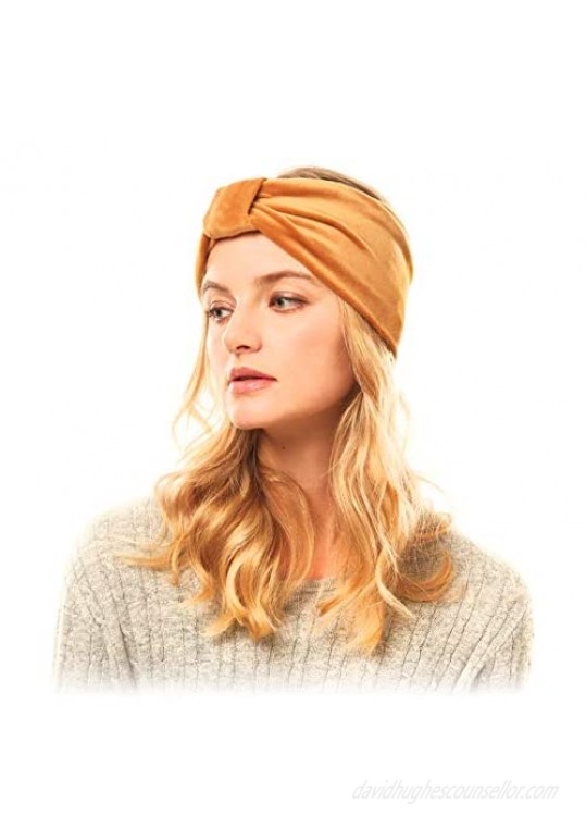 by you Women Winter Soft Velvet Knotted Headwrap Headband Turban Style Ear Warmer (Velvet Solid - Beige)