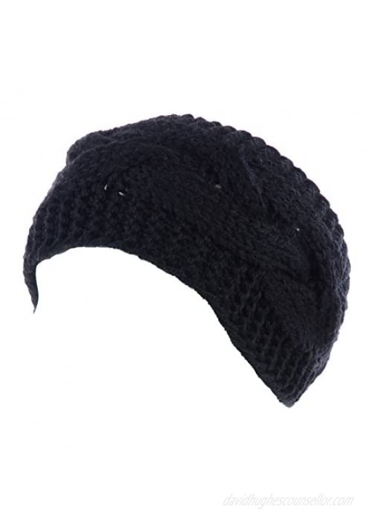BYOS Womens Fashion Winter Cable Crochet Knit Headband With Adjustable Button