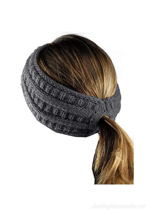 C.C Cable Knit Fuzzy Lined Ear Warmer Ponytail Pony Headband