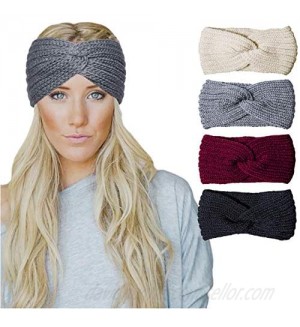 Chalier 4 Pcs Warm Winter Headbands for Women Cable Crochet Turban Ear Warmer Headband Gifts