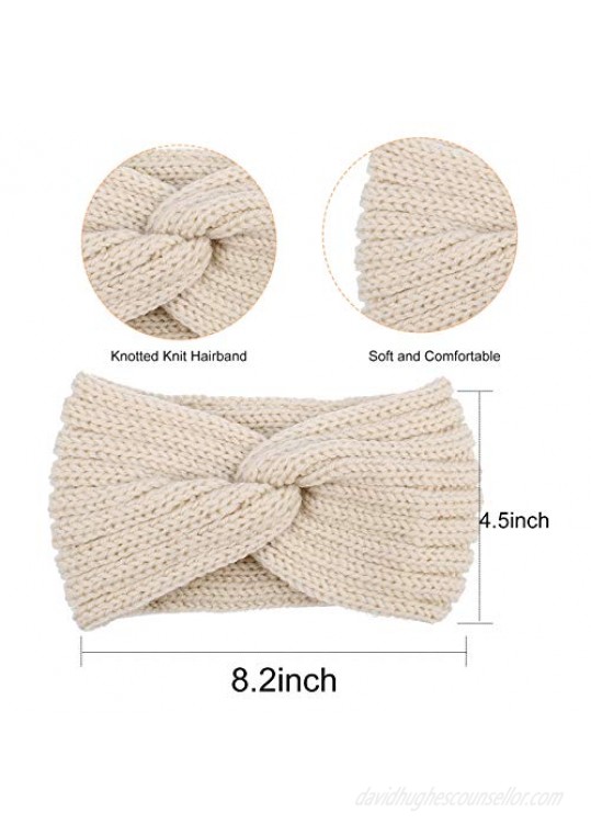 CIEHER Winter Headbands for Women Crochet Turban Headbands for Women Stretch Knit Wide Headbands Winter Ear Warmer Thick Head Band Head Warmer for Women Soft Vintage Bow Hairband with Pearl
