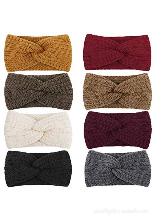 Didder 8 Pieces Winter Headbands for Women Ear Warmer for Women Soft Knitted Crochet Turban Headbands Womens Winter Headbands Headwrap Warm Braided Hair Bands Button Headbands for Women Girls