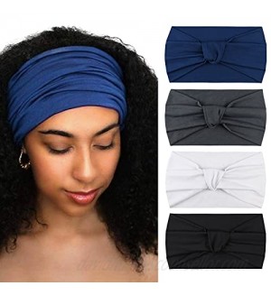DRESHOW Cross Headbands Vintage Chiffon Head Wrap Stretchy Moisture Hairband Twisted Cute Hair Accessories (4 Pack Knotted Cloth B)
