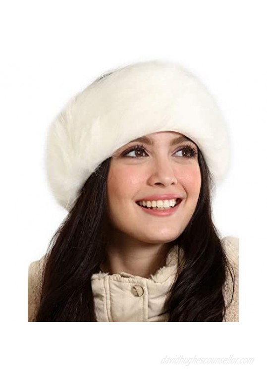 Faux Fur Headband for Women - Furry Winter Russian Ear Warmer for Cold Weather - Fluffy Warm Fleece Lined Stretch Earmuffs