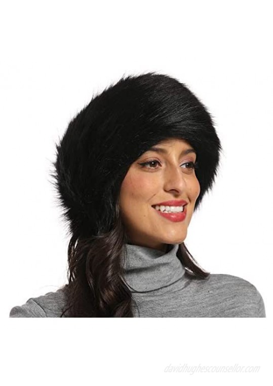 Faux Fur Headband for Women with Elastic Band Russian Cossack Hat - Fluffy Winter Earwarmer Earmuff