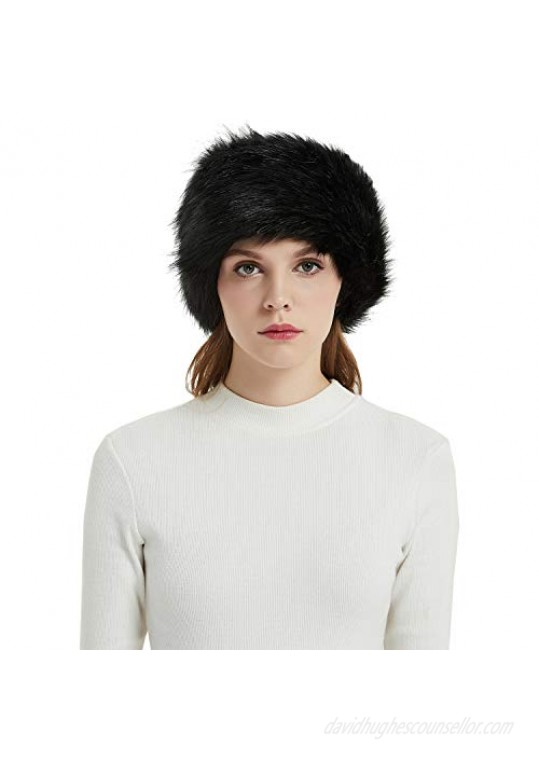 Faux Fur Headbands Outdoor Ear Warmers Earmuffs Ski Hat Winter Warm Elastic Hairbands Head Wraps for Women by Aurya(Black)