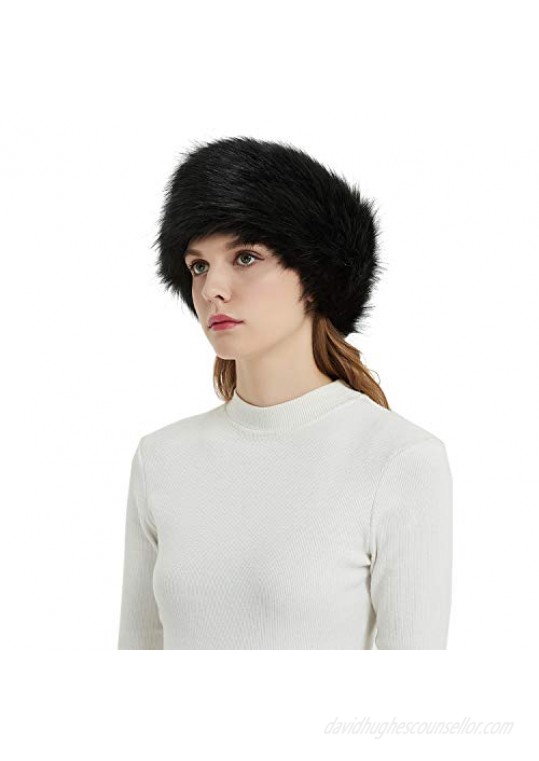 Faux Fur Headbands Outdoor Ear Warmers Earmuffs Ski Hat Winter Warm Elastic Hairbands Head Wraps for Women by Aurya(Black)