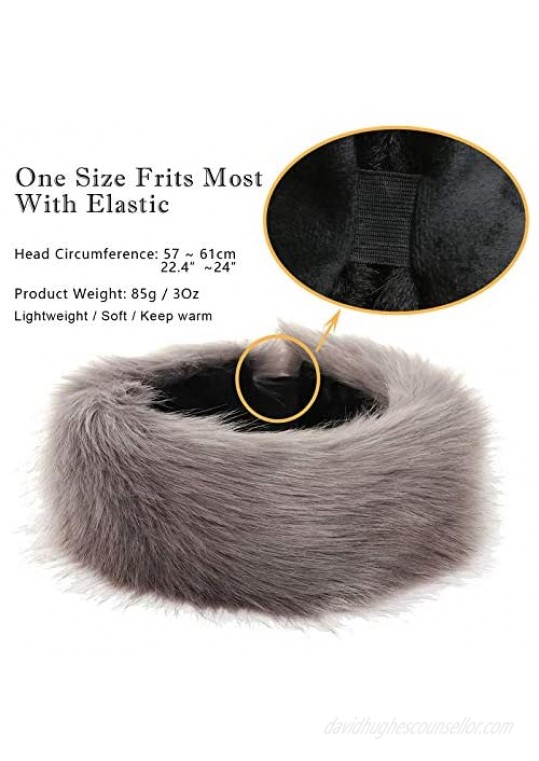 FHQHTH Faux Fur Headband with Elastic for Women Fuzzy Winter Earwarmer Ski Cold Earmuff