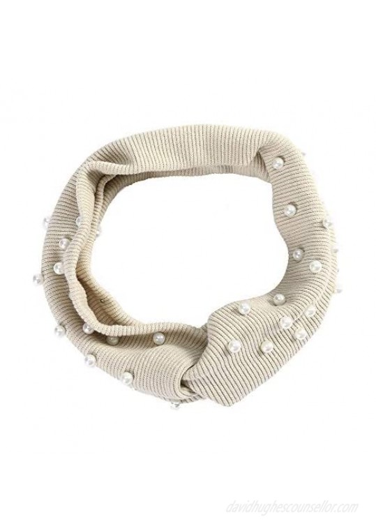 HAIMEIKANG Winter Headband for Women - 3 Pieces Knitted Ear Warmer Headband Crochet Pearl Knot Head Wraps for Girls