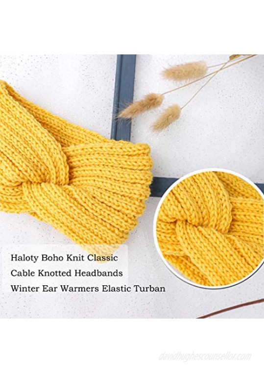 Haloty 2PCS Boho Knot Warm Winter Headbands Twist Bow Knot Cable Crochet Turban Ear Warmer Yoga Head Band Head Warps Criss Cross Workout Elastic Headwrap for Women and Girls(Twist-05)