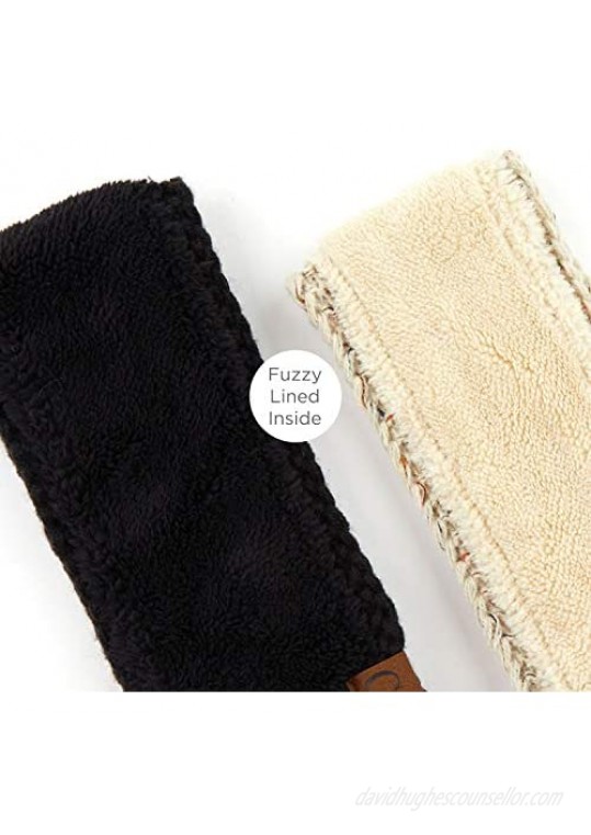 HATSANDSCARF Winter Fuzzy Fleece Lined Thick Knitted Headband Headwrap Earwarmer (HW-20) (Black)