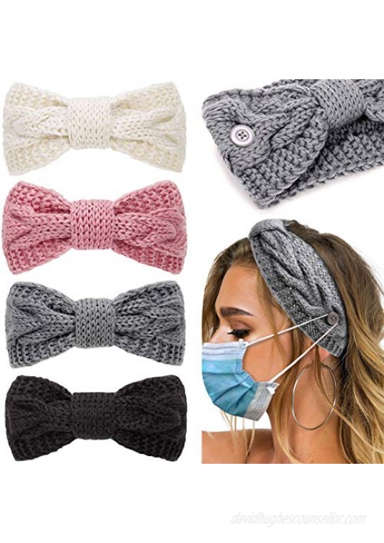 Headbands for Women Cold Weather Headband with Buttons Bow Knot Winter Hair Bands