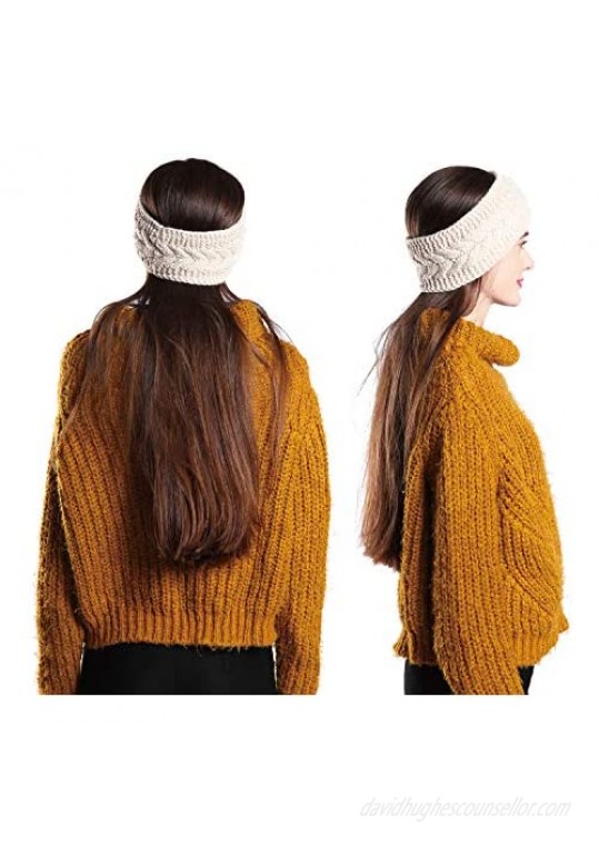 Hikon Fleece Lined Warm Cable Knit Winter Headband for Women Head wrap Ear Warmer