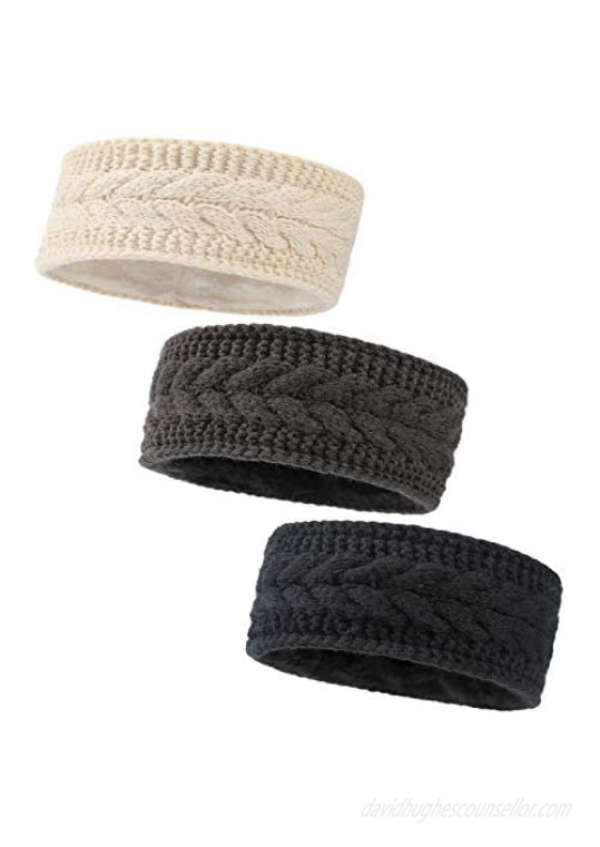 Hikon Fleece Lined Warm Cable Knit Winter Headband for Women Head wrap Ear Warmer