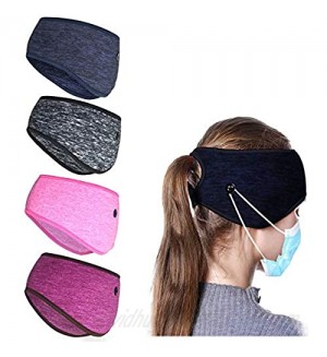 Homiesick Women's Ponytail Headbands with Buttons for Masks Support  Ear Warmer Headbands Thermal Earmuffs for Outdoor Sports  4 Count