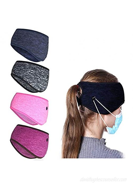 Homiesick Women's Ponytail Headbands with Buttons for Masks Support  Ear Warmer Headbands Thermal Earmuffs for Outdoor Sports  4 Count